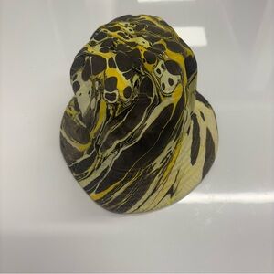 Newhattan Bucket Hat S/M Yellow Black Abstract Marbled Print 100% Cotton